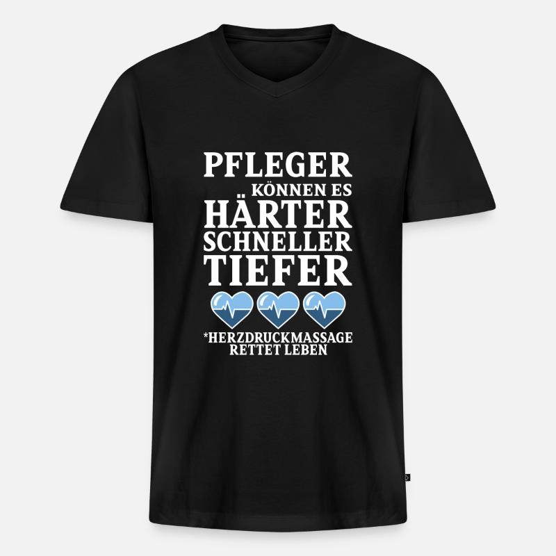 PFLEGER - Männer Premium Bio T-Shirt mit V-Ausschnitt - Schwarz