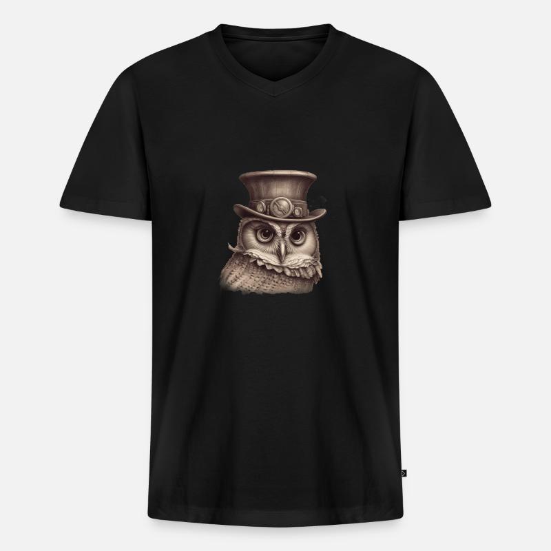 Steampunk Eule 1 - Männer Premium Bio T-Shirt mit V-Ausschnitt - Schwarz