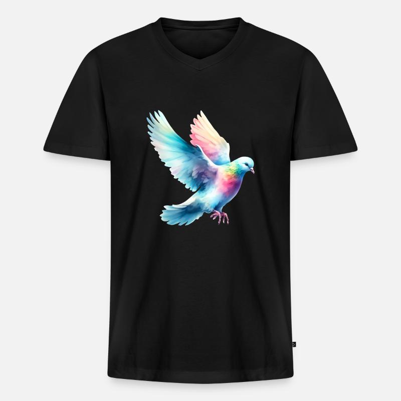 Rainbow Flight: Fliegende Taube - Männer Premium Bio T-Shirt mit V-Ausschnitt - Schwarz