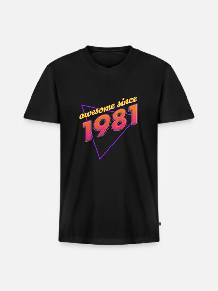 Retro - Genial seit 1981 - Männer Premium Bio T-Shirt mit V-Ausschnitt - Schwarz