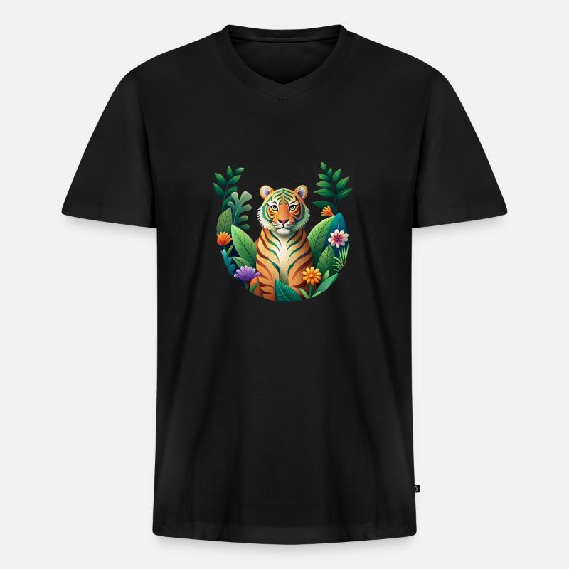 Tiger-Print mit Grain-Effekt - Männer Premium Bio T-Shirt mit V-Ausschnitt - Schwarz