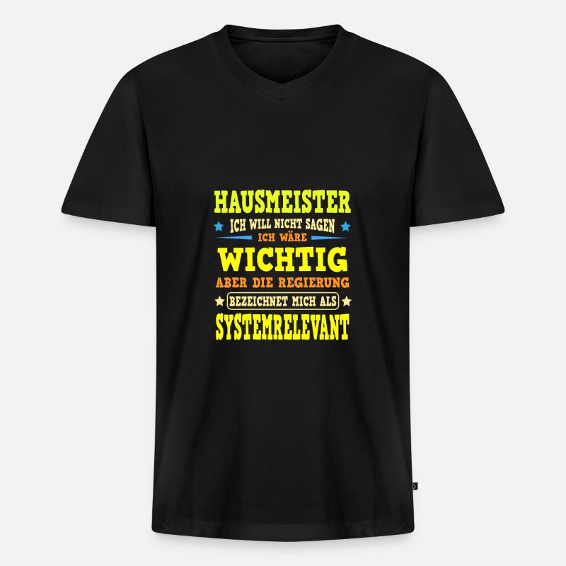 Hausmeister systemrelevant - Männer Premium Bio T-Shirt mit V-Ausschnitt - Schwarz