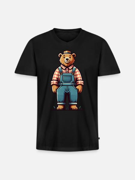Cute Bear Farmer - Männer Premium Bio T-Shirt mit V-Ausschnitt - Schwarz