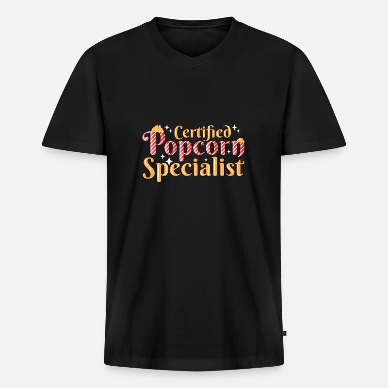 Popcorn - Männer Premium Bio T-Shirt mit V-Ausschnitt - Schwarz