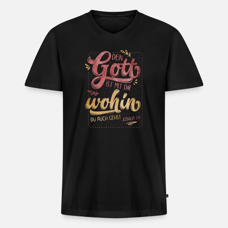 Dein Gott Ist Mit Dir - Männer Premium Bio T-Shirt mit V-Ausschnitt - Schwarz