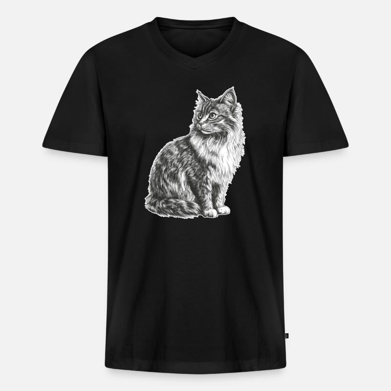 Katze - Männer Premium Bio T-Shirt mit V-Ausschnitt - Schwarz