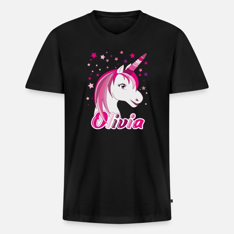 Olivia Einhorn, Mädchenname - Männer Premium Bio T-Shirt mit V-Ausschnitt - Schwarz