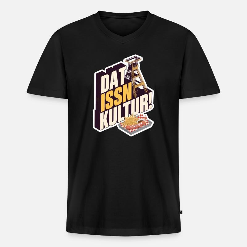 Dat Issn Kultur - Currywurst - Männer Premium Bio T-Shirt mit V-Ausschnitt - Schwarz