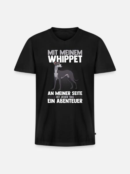 Hund Whippet - Männer Premium Bio T-Shirt mit V-Ausschnitt - Schwarz