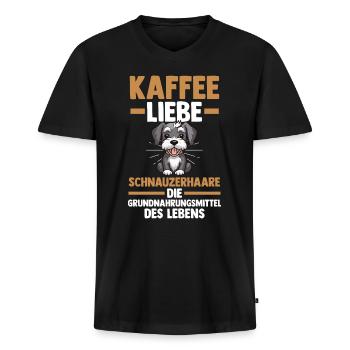 Schnauzer au café pour chien - T-shirt encolure en V Premium bio Homme - noir - Devant - Nico (187cm)