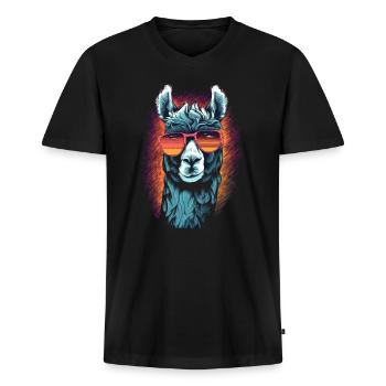 Lama mit Sonnenbrille Lama Trekking - Männer Premium Bio T-Shirt mit V-Ausschnitt - Schwarz - Vorne - Nico (187cm)