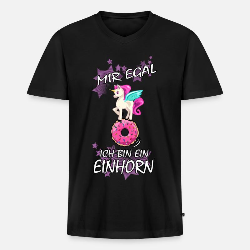 Einhorn : Mir egal ich bin ein Einhorn - Männer Premium Bio T-Shirt mit V-Ausschnitt - Schwarz