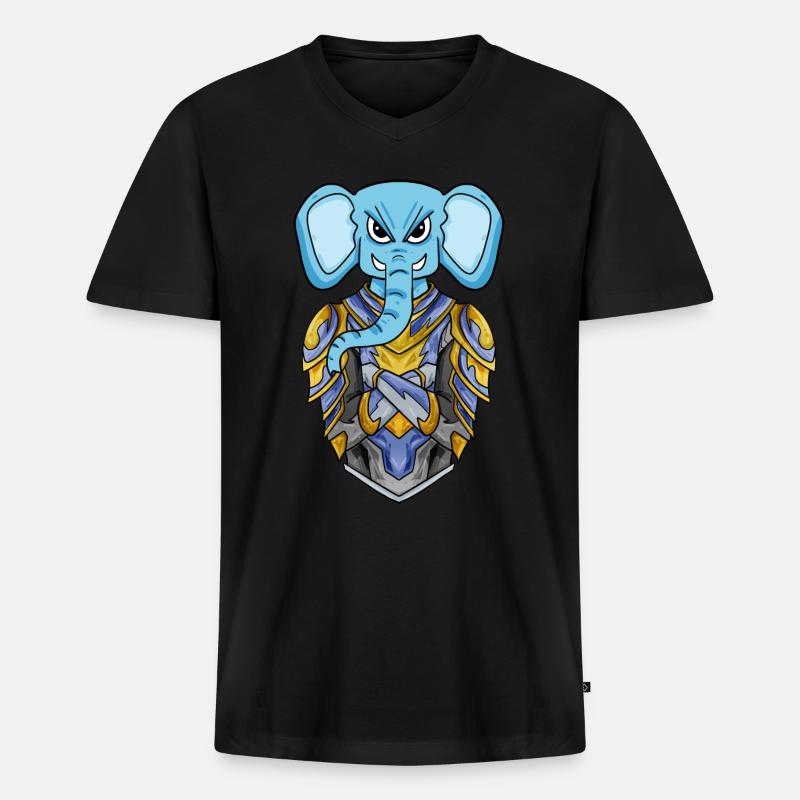 Ritter Elefant cool - Männer Premium Bio T-Shirt mit V-Ausschnitt - Schwarz