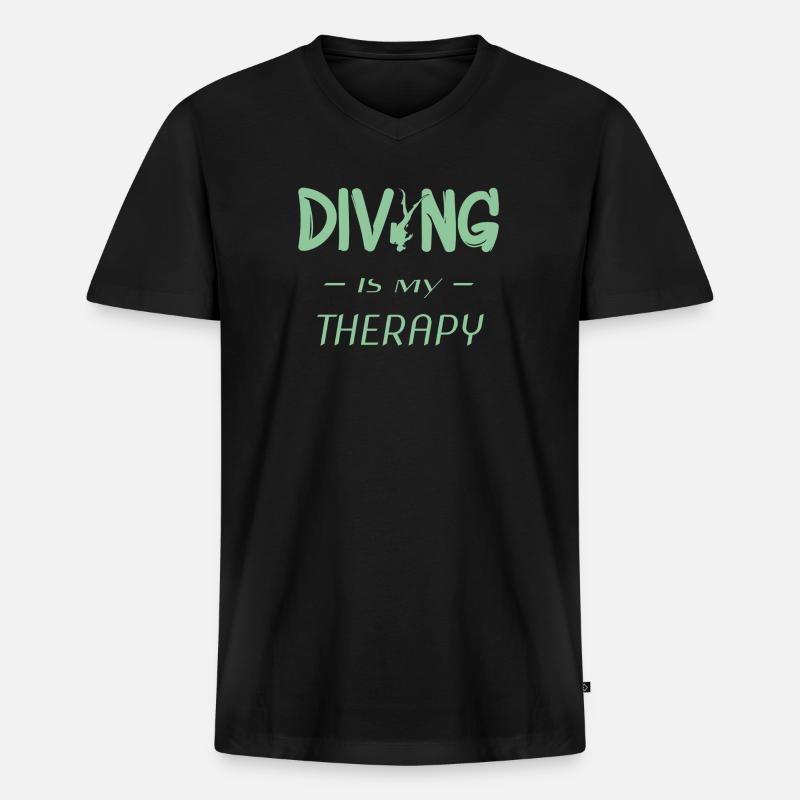 diving is my therapy - Männer Premium Bio T-Shirt mit V-Ausschnitt - Schwarz