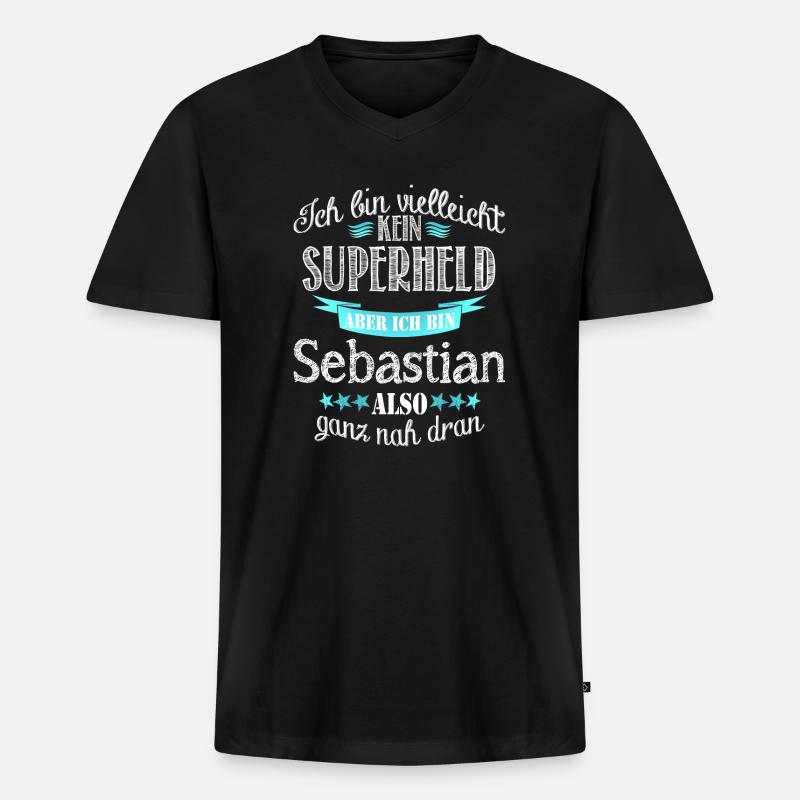 sebastian - Männer Premium Bio T-Shirt mit V-Ausschnitt - Schwarz