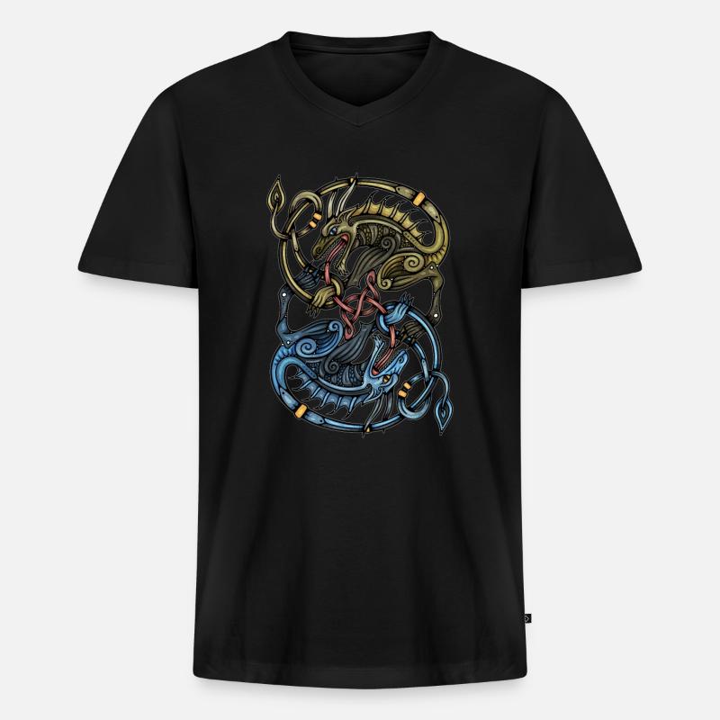 Wikinger Drachen - Männer Premium Bio T-Shirt mit V-Ausschnitt - Schwarz