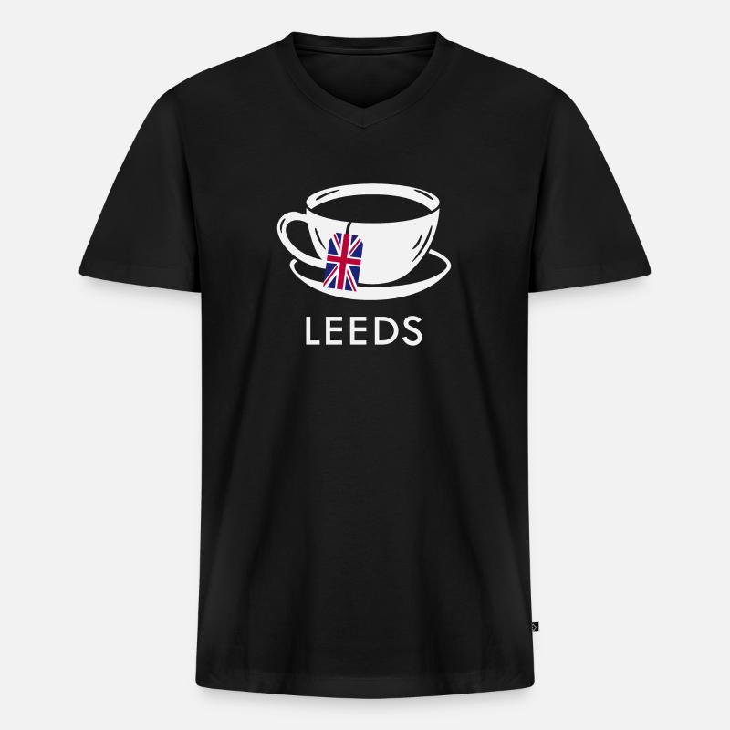 Leeds Teetasse UK Flagge Teebeutel - Männer Premium Bio T-Shirt mit V-Ausschnitt - Schwarz