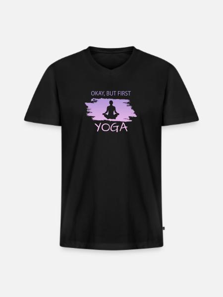 Yoga - Männer Premium Bio T-Shirt mit V-Ausschnitt - Schwarz