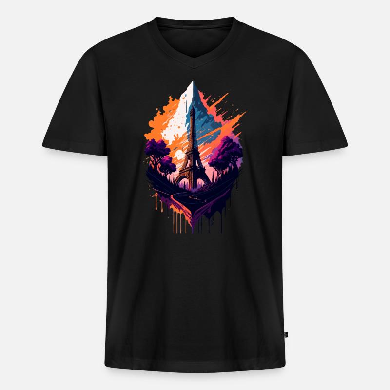 Abstrakter Turm von Paris - Männer Premium Bio T-Shirt mit V-Ausschnitt - Schwarz
