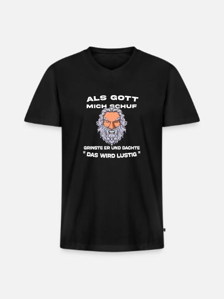 Als Gott mich schuf - Männer Premium Bio T-Shirt mit V-Ausschnitt - Schwarz