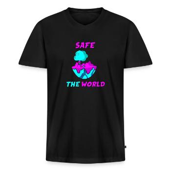 Beschütze unsere Welt - Rette unsere Welt - Männer Premium Bio T-Shirt mit V-Ausschnitt - Schwarz - Vorne - Nico (187cm)
