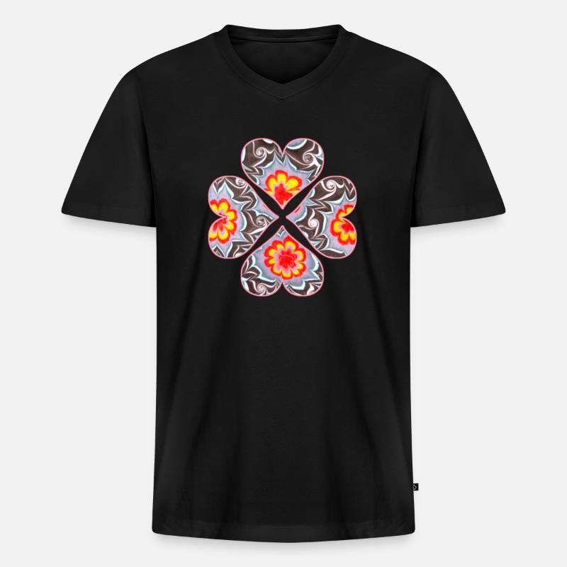 Trèfle 4 Coeurs E 33 - T-shirt encolure en V Premium bio Homme - noir