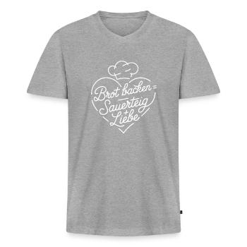 Brot Backen mit Sauerteig und Liebe - Männer Premium Bio T-Shirt mit V-Ausschnitt - Grau meliert - Vorne