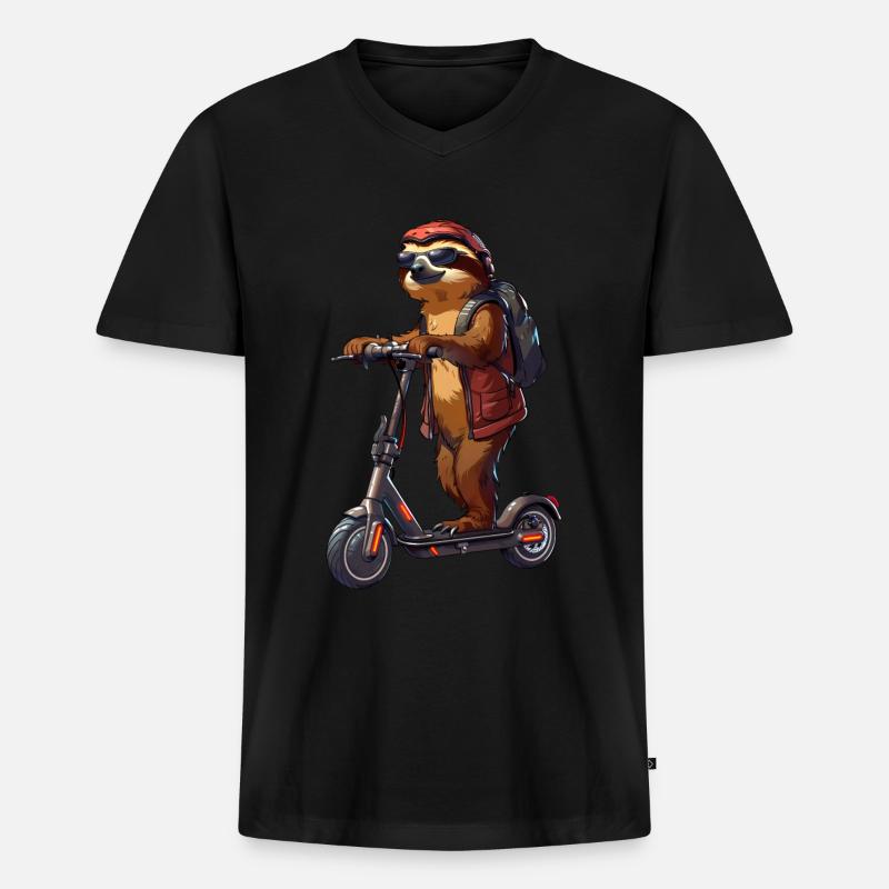 Faultier Roller - Männer Premium Bio T-Shirt mit V-Ausschnitt - Schwarz