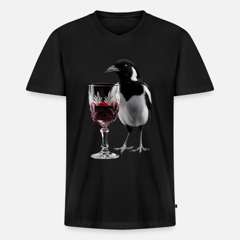 Elster Wein - Männer Premium Bio T-Shirt mit V-Ausschnitt - Schwarz