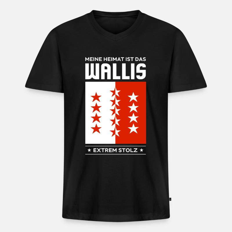 Wallis - Männer Premium Bio T-Shirt mit V-Ausschnitt - Schwarz
