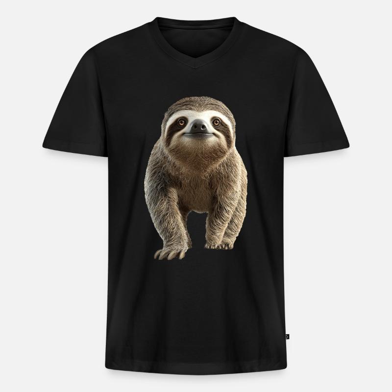 Faultier - Männer Premium Bio T-Shirt mit V-Ausschnitt - Schwarz