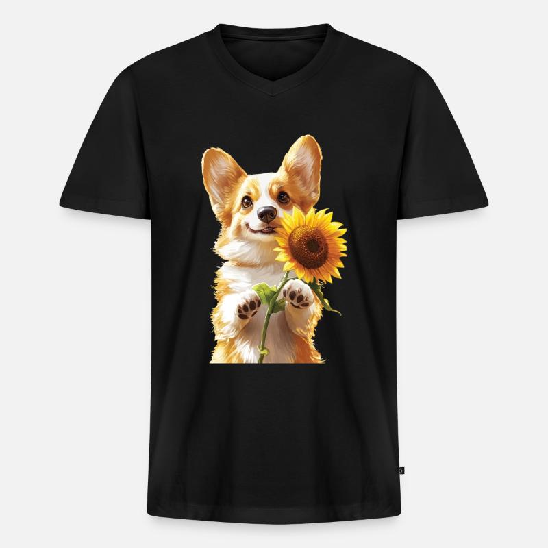 Corgi - Männer Premium Bio T-Shirt mit V-Ausschnitt - Schwarz