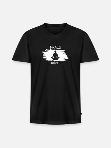 Yoga Namaste Inhale Exhale - Männer Premium Bio T-Shirt mit V-Ausschnitt - Schwarz