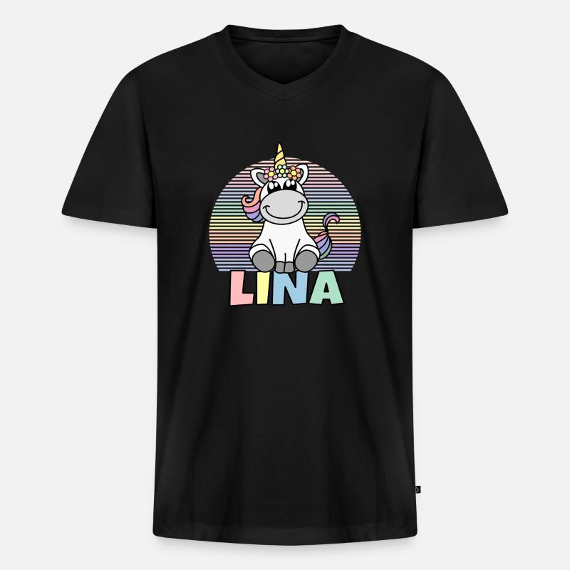 Lina Einhorn Name - Männer Premium Bio T-Shirt mit V-Ausschnitt - Schwarz