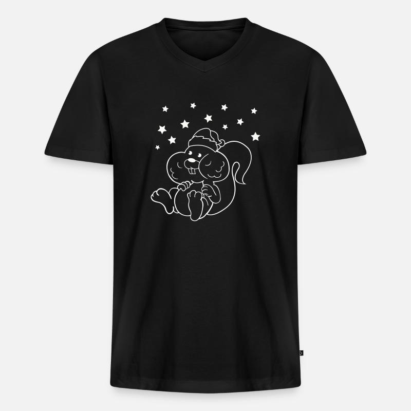 Weihnachts Einhörnchen - Männer Premium Bio T-Shirt mit V-Ausschnitt - Schwarz