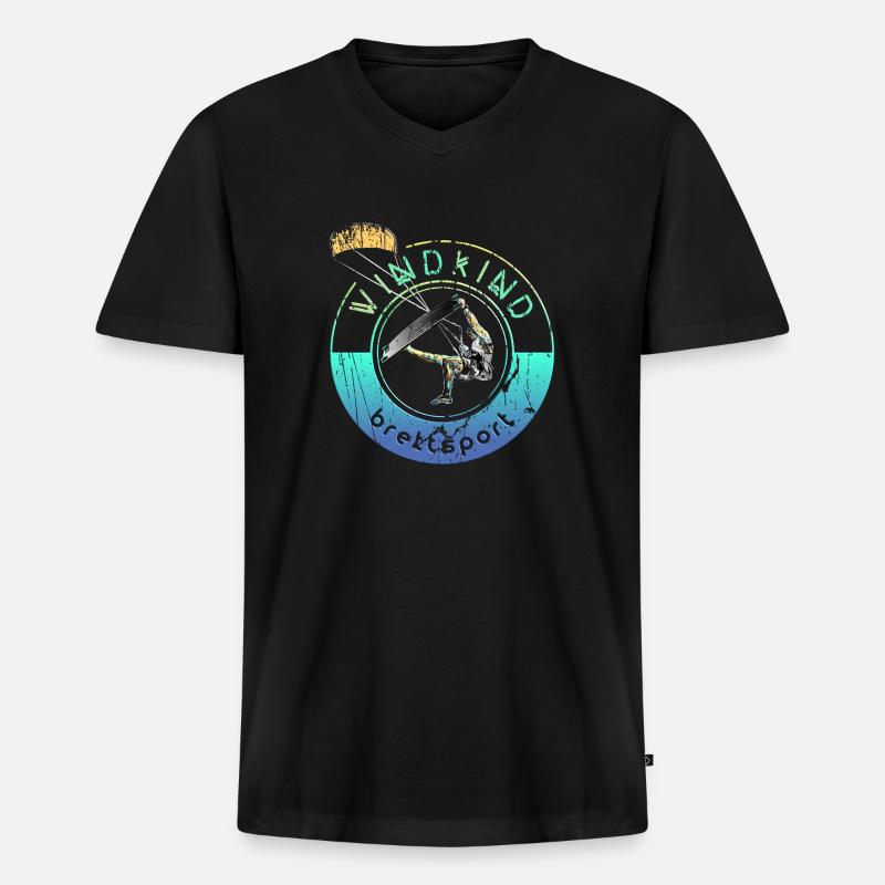 Kitesurfer Windkind 2 0 - Männer Premium Bio T-Shirt mit V-Ausschnitt - Schwarz
