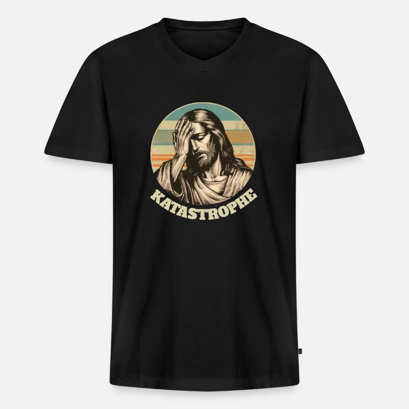Jesus Katastrophe Ostern Geschenk - Männer Premium Bio T-Shirt mit V-Ausschnitt - Schwarz