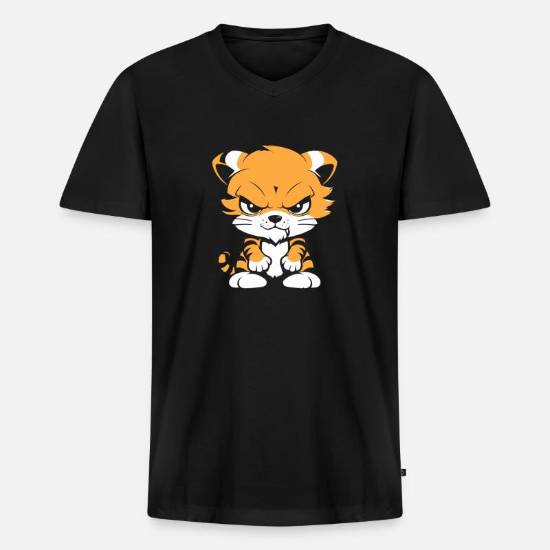 Tiger - Männer Premium Bio T-Shirt mit V-Ausschnitt - Schwarz
