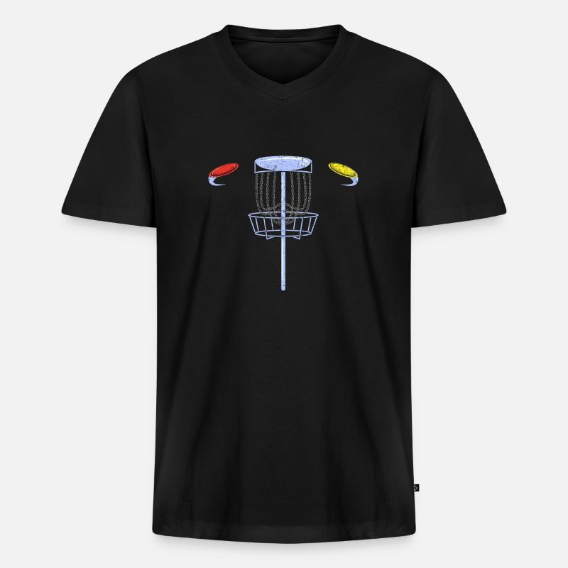 Disc Golf Frisbee - Männer Premium Bio T-Shirt mit V-Ausschnitt - Schwarz