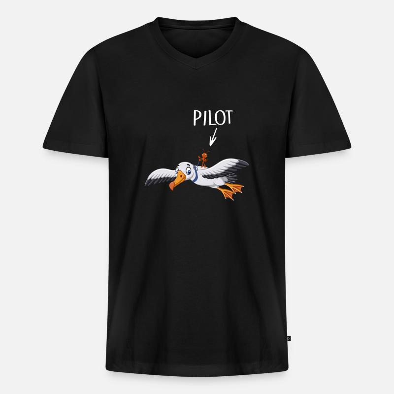 Pilot fliegt Flugzeug Bruchpilot - Männer Premium Bio T-Shirt mit V-Ausschnitt - Schwarz