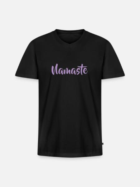 Namaste - Männer Premium Bio T-Shirt mit V-Ausschnitt - Schwarz