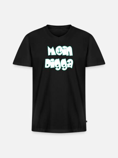 Moin Digga - Männer Premium Bio T-Shirt mit V-Ausschnitt - Schwarz