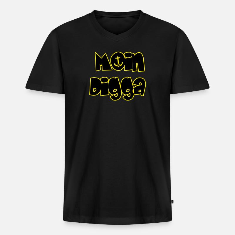 Moin Digga - Männer Premium Bio T-Shirt mit V-Ausschnitt - Schwarz