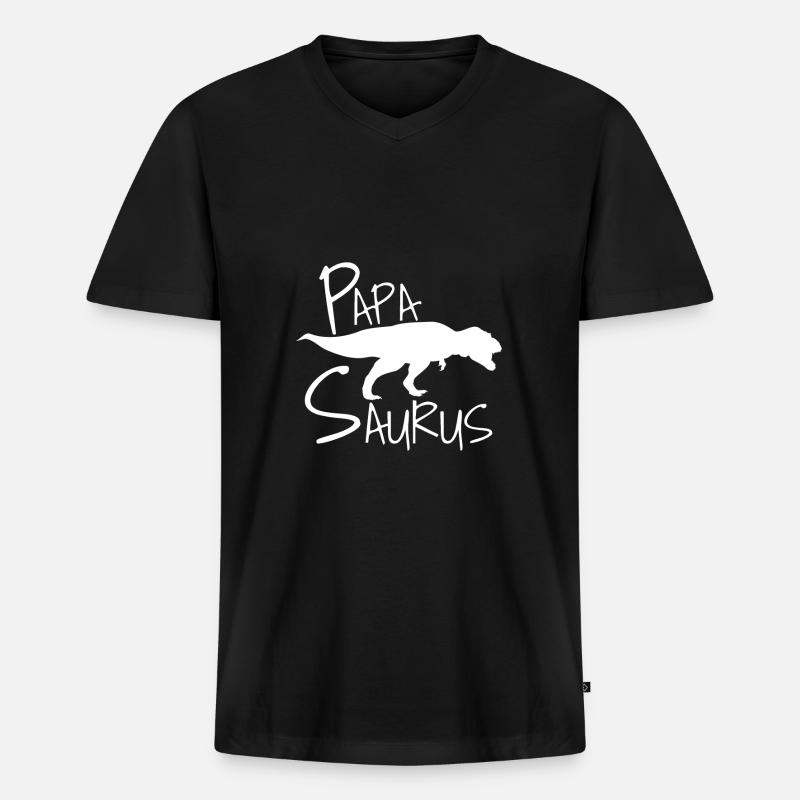 Papa Papasaurus - Männer Premium Bio T-Shirt mit V-Ausschnitt - Schwarz