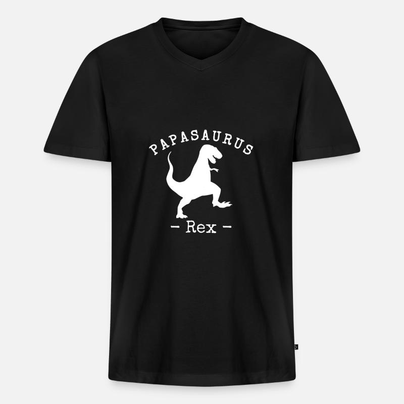 Papa Papasaurus Rex - Männer Premium Bio T-Shirt mit V-Ausschnitt - Schwarz