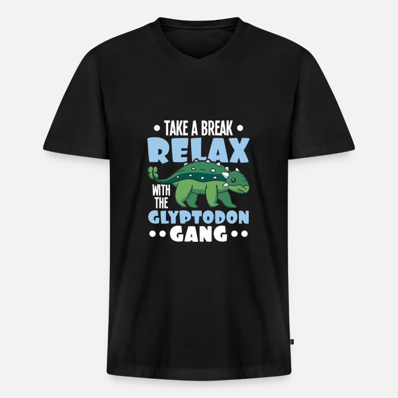 Dino - Männer Premium Bio T-Shirt mit V-Ausschnitt - Schwarz
