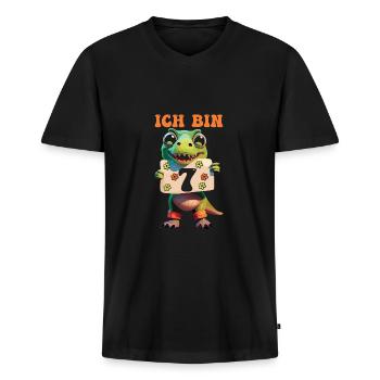 7. Geburtstag - Männer Premium Bio T-Shirt mit V-Ausschnitt - Schwarz - Vorne - Nico (187cm)