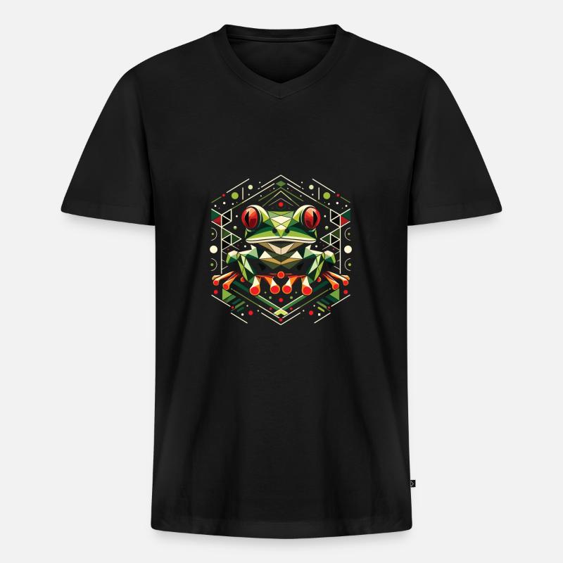 Frosch - Männer Premium Bio T-Shirt mit V-Ausschnitt - Schwarz