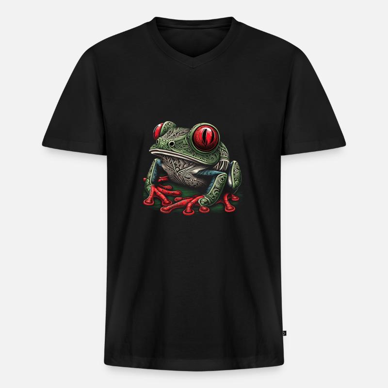 Frosch - Männer Premium Bio T-Shirt mit V-Ausschnitt - Schwarz