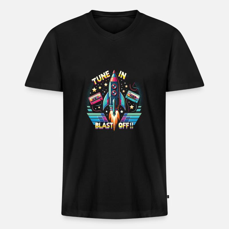 Rakete - Männer Premium Bio T-Shirt mit V-Ausschnitt - Schwarz